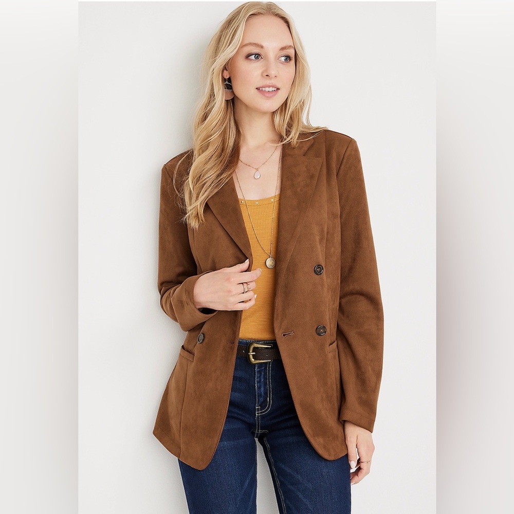 NWT Maurice’s Brown Faux Suede Blazer With Pockets Size XS Semi Relaxed Fit New